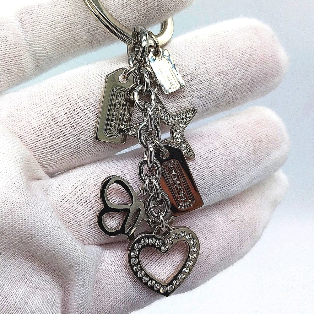 COACH RARE Swarovski Crystal Butterfly Heart Star Keychain Fob Purse Charm